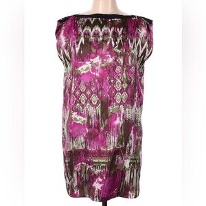 Vintage Y2K Allen B by Allen Schwartz Bateau Silky Dress Abstract Pink Green Mod